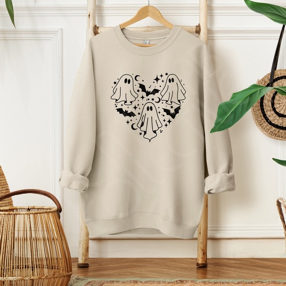 Ghosts and Bats Halloween Crewneck Sweatshirt - Picture 4 of 11